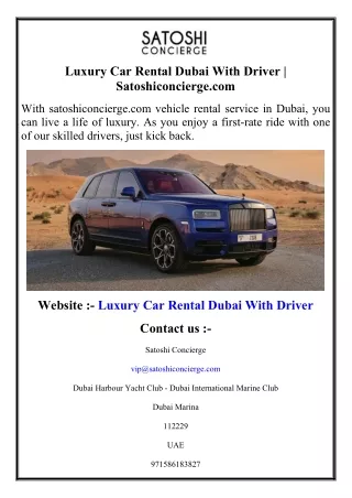 Luxury Car Rental Dubai With Driver  Satoshiconcierge.com