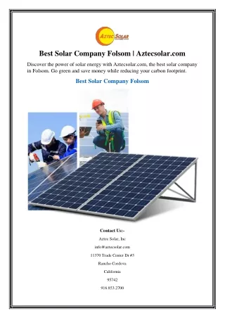Best Solar Company Folsom Aztecsolar