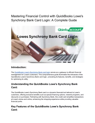 A Quick Guide to Lowes Synchrony Bank Card Login.