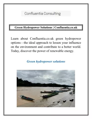 Green Hydropower Solutions | Confluentia.co.uk