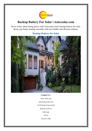 Backup Battery For Solar Aztecsolar