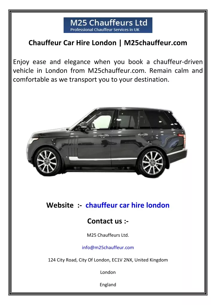 chauffeur car hire london m25chauffeur com