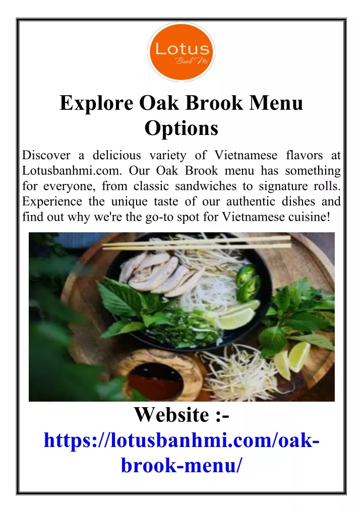 explore oak brook menu options