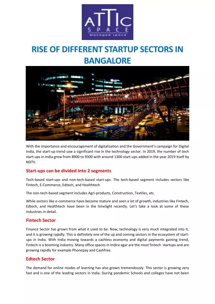 rise of different startup sectors in bangalore