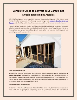 Complete Guide to Convert Your Garage into Livable Space in Los Angeles
