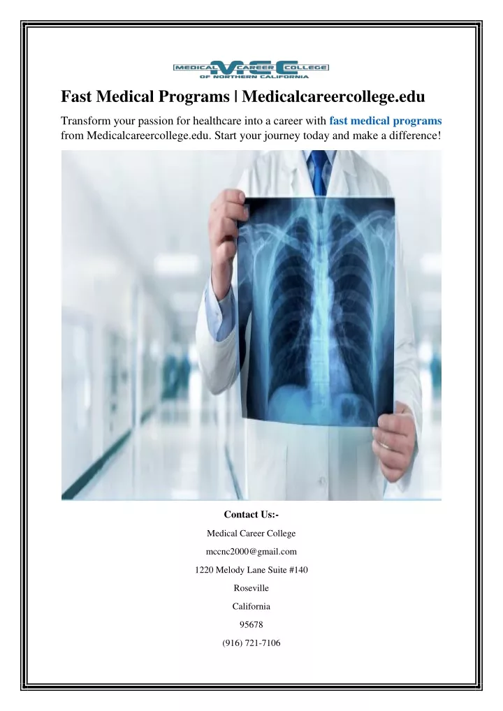 PPT - Fast Medical Programs Medicalcareercollege.edu PowerPoint ...