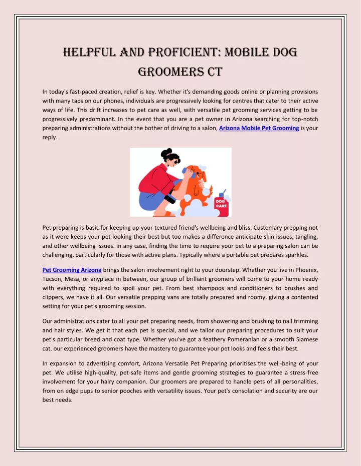 helpful and proficient mobile dog groomers ct
