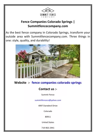 Fence Companies Colorado Springs  Summitfencecompany.com
