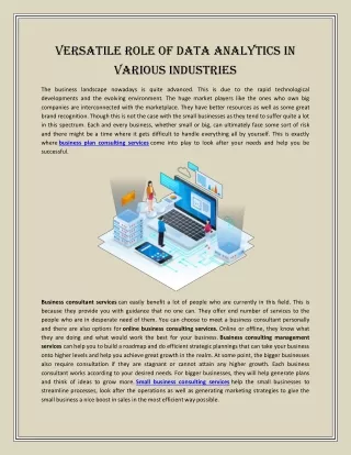 Versatile role of data analytics in various industries