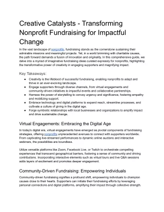 Creative Catalysts - Transforming Nonprofit Fundraising for Impactful Change