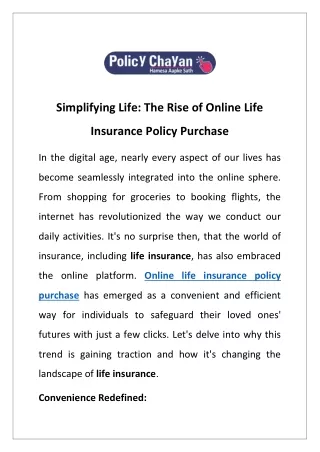 Simplifying Life: The Rise of Online Life Insurance Policy Purchase