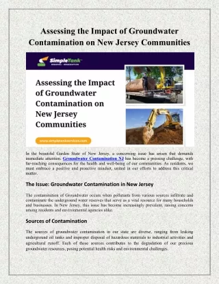 Assessing the Impact of Groundwater Contamination on New Jersey Communities new