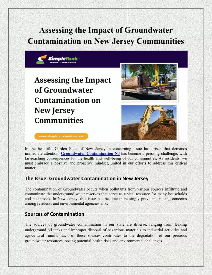assessing the impact of groundwater contamination