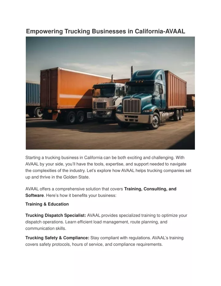 empowering trucking businesses in california avaal