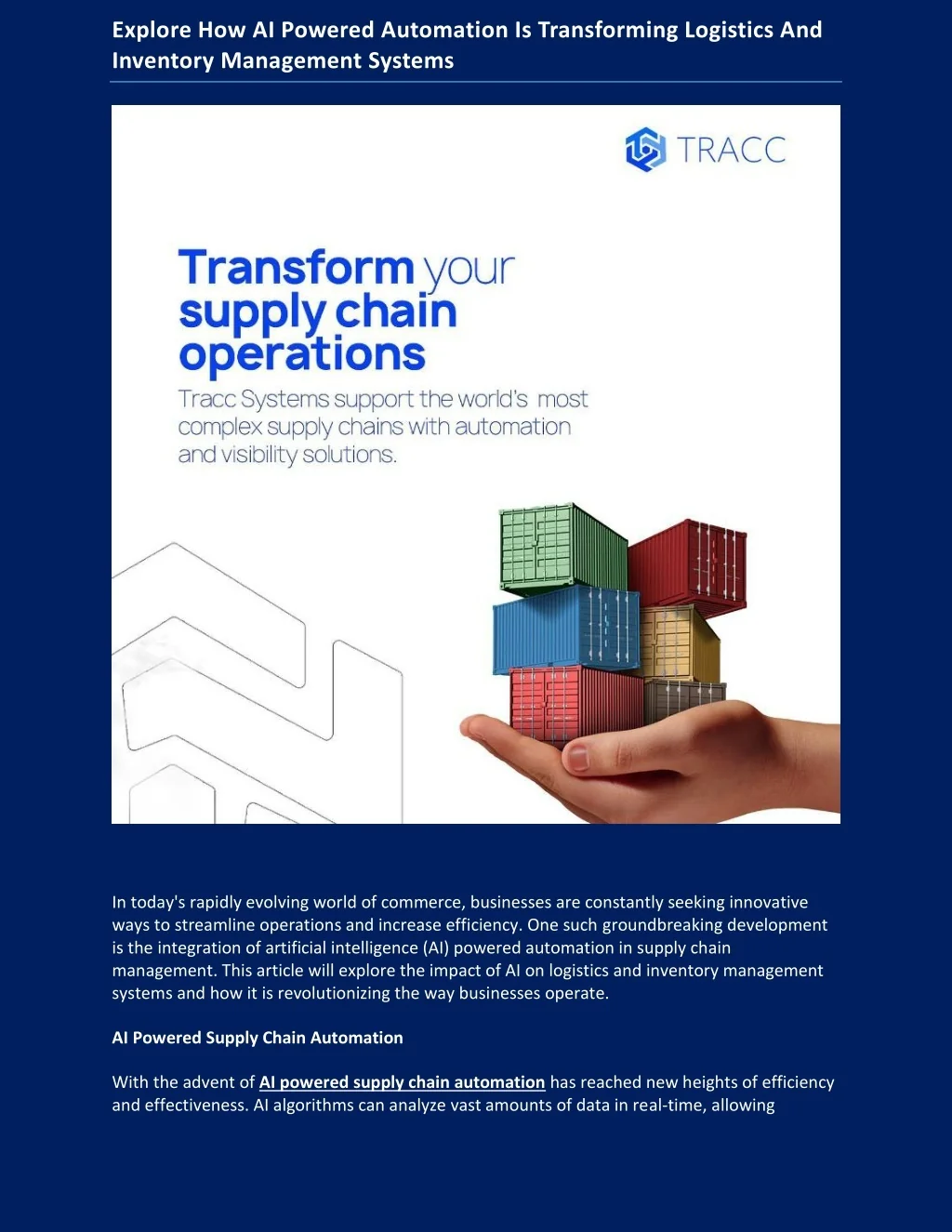 PPT - Explore How AI Powered Automation Is Transforming Logistics And ...