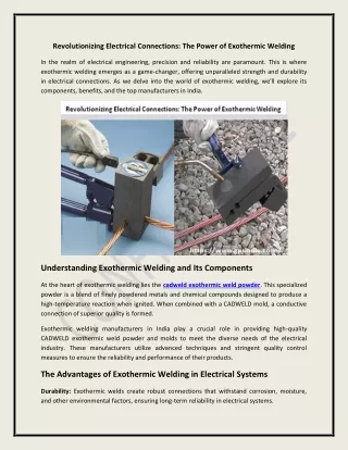 Revolutionizing Electrical Connections: The Power of Exothermic Welding