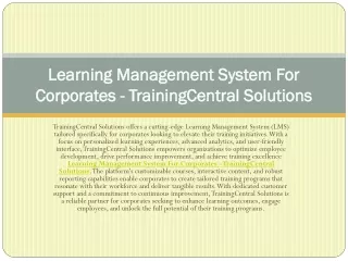 Learning Management System For Corporates - TrainingCentral Solutions