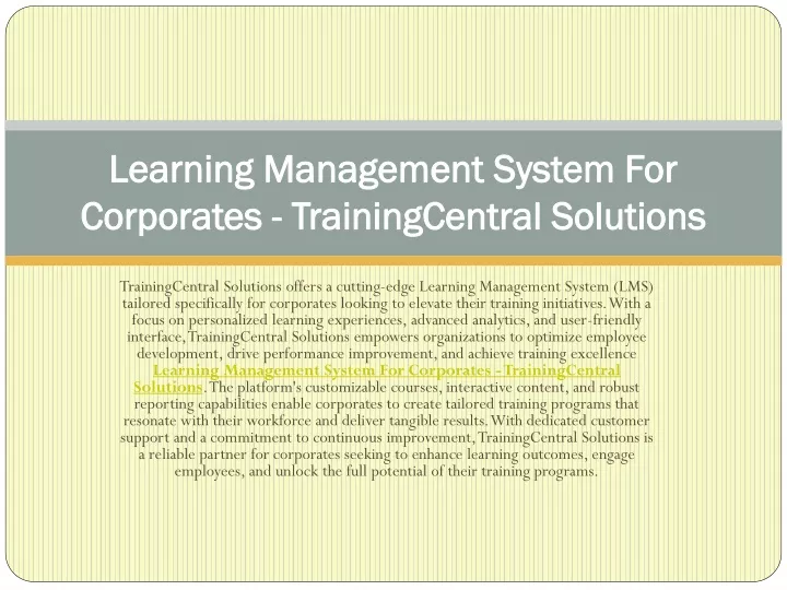 learning management system for corporates trainingcentral solutions