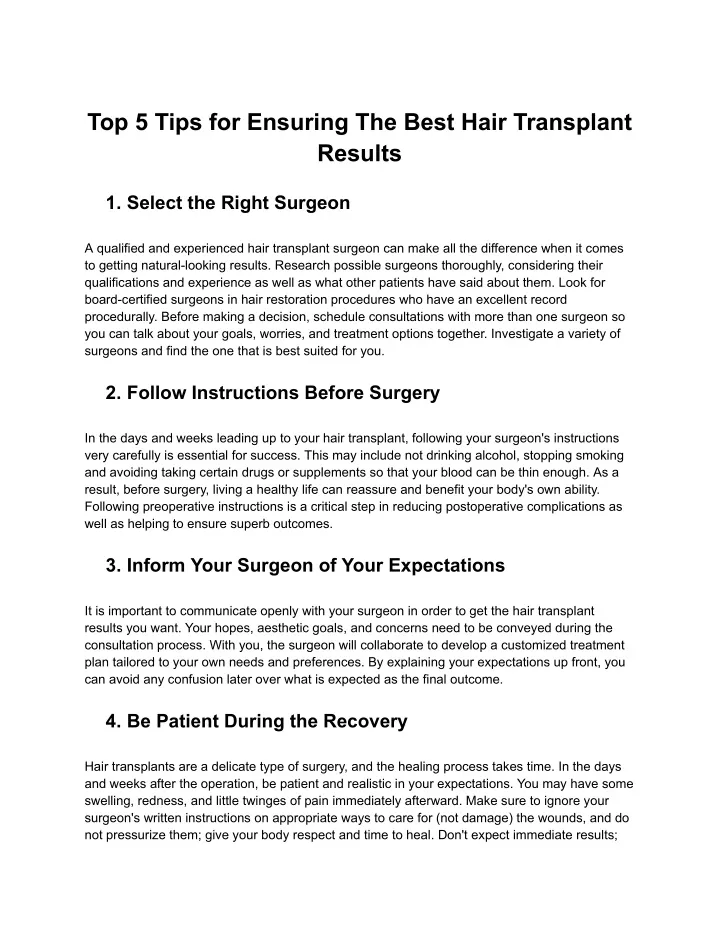 top 5 tips for ensuring the best hair transplant