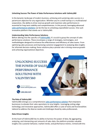 Unlocking Success The Power of Sales Performance Solutions with Valintry360