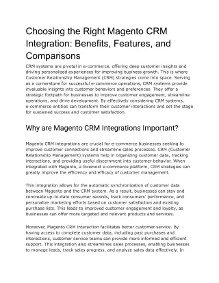 Choosing the Right Magento CRM Integration_ Benefits, Features, and Comparisons