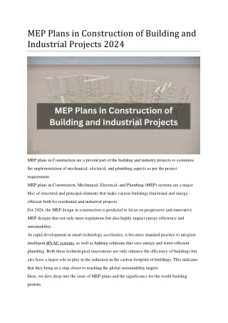 MEP Plans in Construction of Building and Industrial Projects 2024