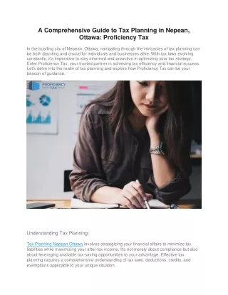 Strategic Tax Planning Services in Nepean Ottawa