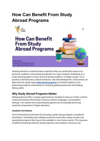 How Can Benefit From Study Abroad Programs