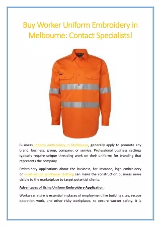 buy worker uniform embroidery in melbourne contact specialists