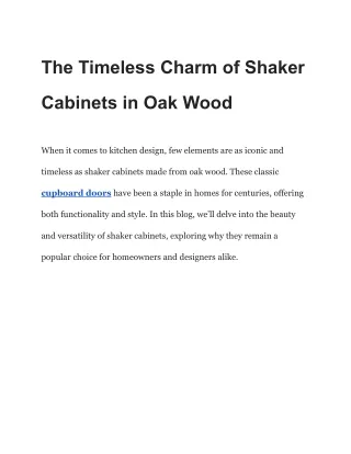 The Timeless Charm of Shaker Cabinets in Oak Wood