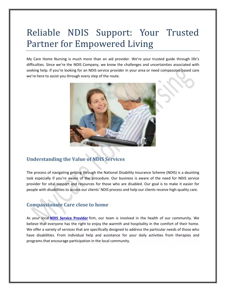 reliable ndis support your trusted partner