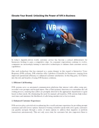 Elevate Your Brand by Unlocking the Power of IVR in Business