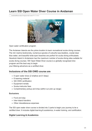 Enroll in SSI Open Water Diver Course in Andaman | Seahawks Scuba