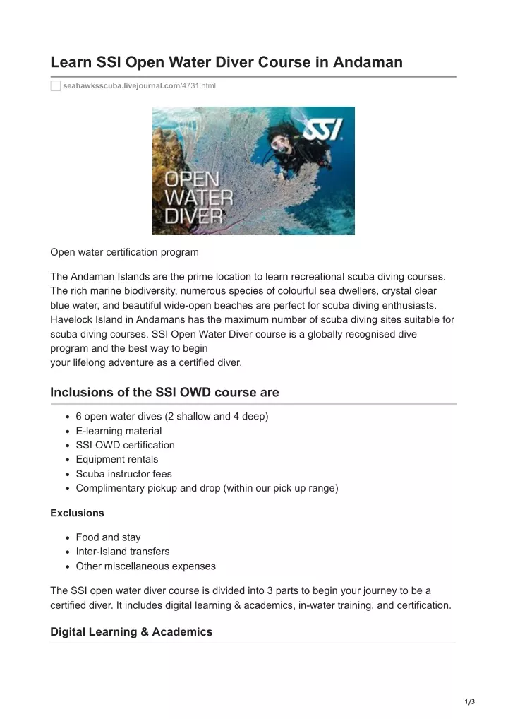 learn ssi open water diver course in andaman