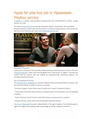 Apply for play boy job in Vijayawada-Playboy service