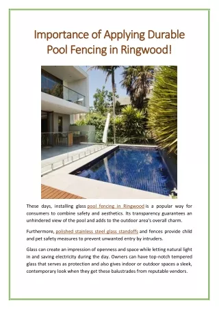 importance of applying durable pool fencing in ringwood