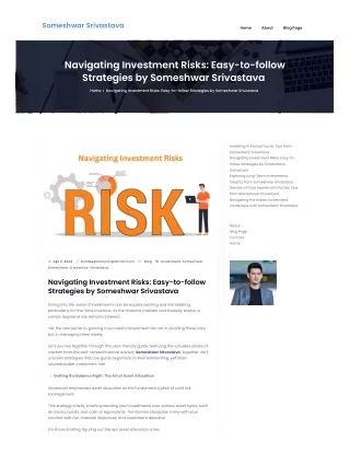 Navigating Investment Risks: Easy-to-follow Strategies by Someshwar Srivastava