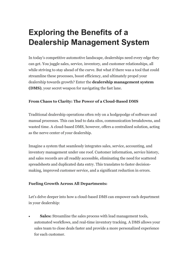 exploring the benefits of a dealership management