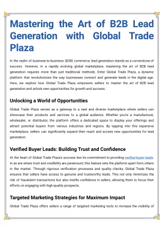Mastering the Art of B2B Lead Generation with Global Trade Plaza