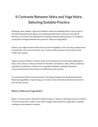 9 Contrasts Between Nidra and Yoga Nidra Selecting Suitable