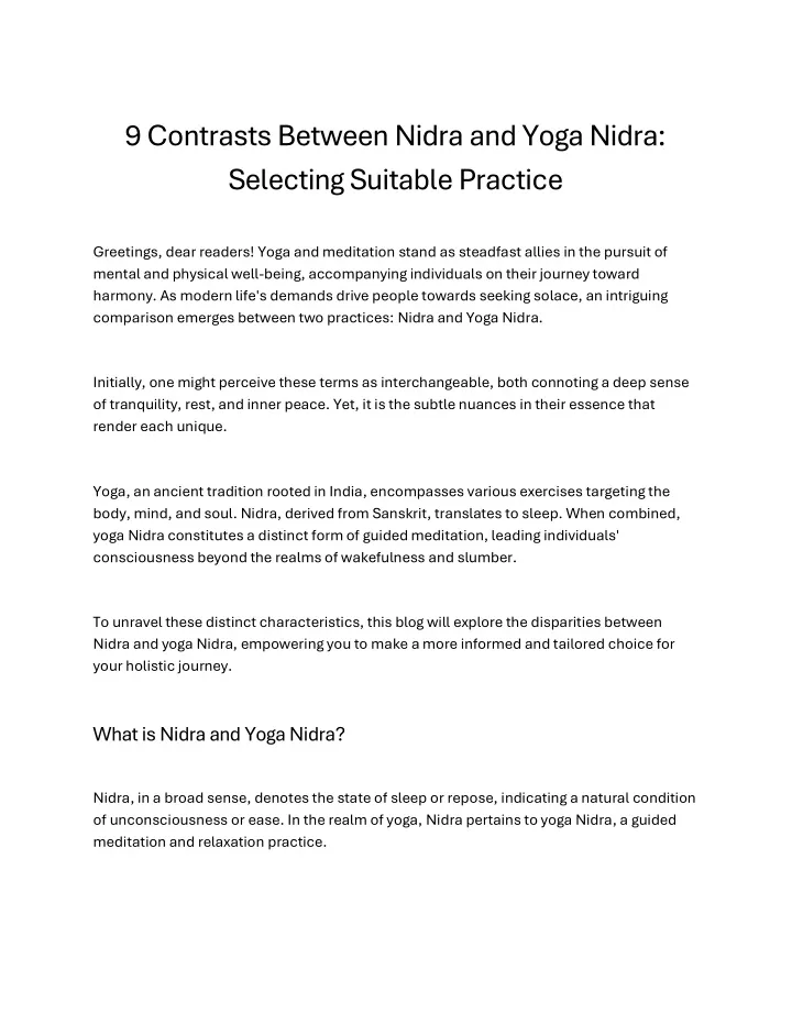 9 contrasts between nidra and yoga nidra