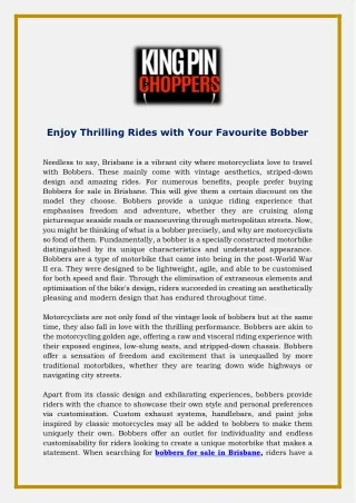 Enjoy Thrilling Rides with Your Favourite Bobber
