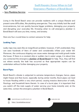 Swift Repairs Know When to Call Emergency Plumbers of Bondi Beach