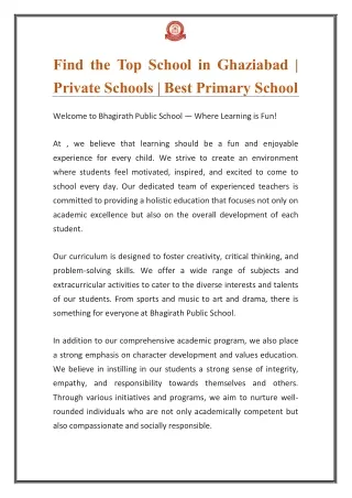 Find the Top School in Ghaziabad | Private Schools | Best Primary School