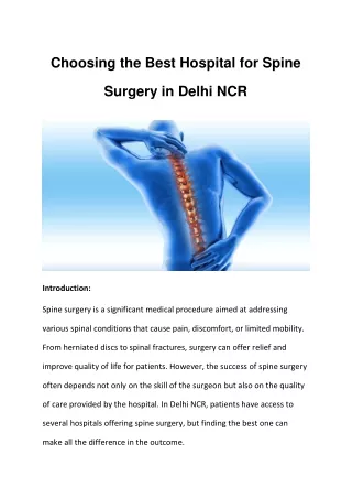 Choosing the Best Hospital for Spine Surgery in Delhi NCR