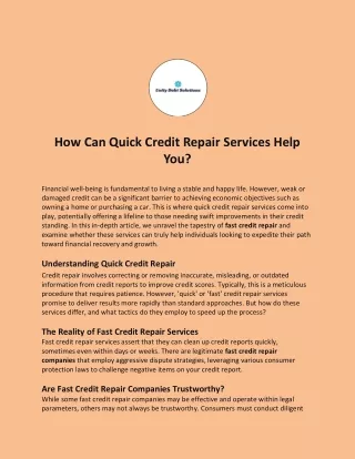 How Can Quick Credit Repair Services Help You?