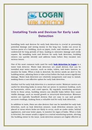 Installing Tools and Devices for Early Leak Detection