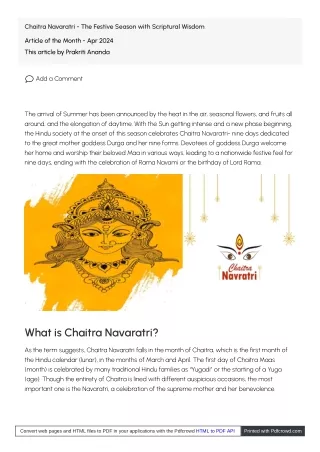 Chaitra Navaratri - The Festive Season with Scriptural Wisdom
