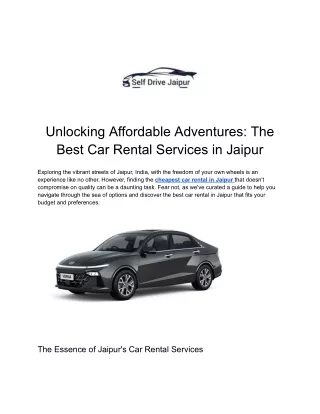 Unlocking Affordable Adventures: The Best Car Rental Services in Jaipur