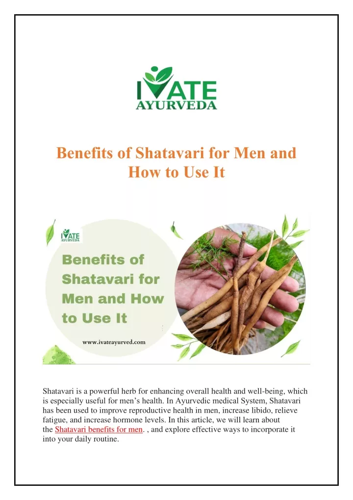 benefits of shatavari for men and how to use it